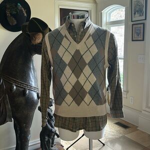 Lord & Taylor Sz L Argyll Cashmere Sweater Vest Vintage EUC